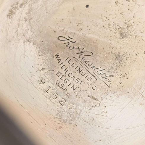 Reloj de bolsillo antiguo inglés Russell de la década de 1910, caja hunter chapada en oro, en buen estado de funcionamiento