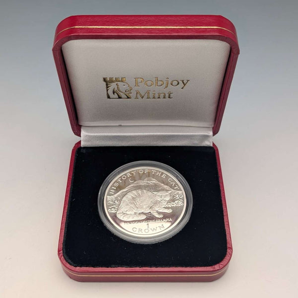 British Isle of Man Silver Crown Coin "The History of Cats: European Wildcat" by PobjoyMint, with Case and Instructions
