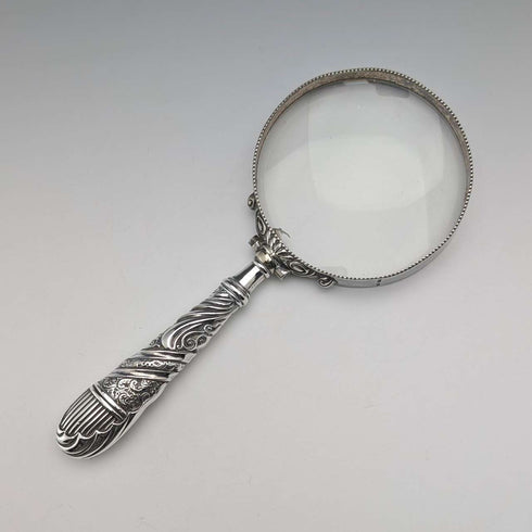 1900년경 영국 앤티크 순은 핸들 루페 확대경