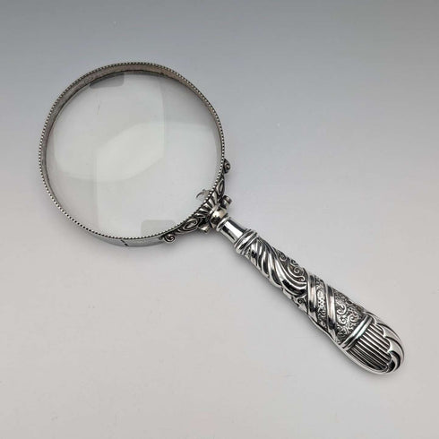 1900년경 영국 앤티크 순은 핸들 루페 확대경