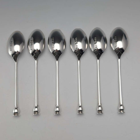 Juego de 6 cucharillas de té de plata de ley vintage británicas de 1932, 88 g en total, de Mappin & Webb, con estuche.