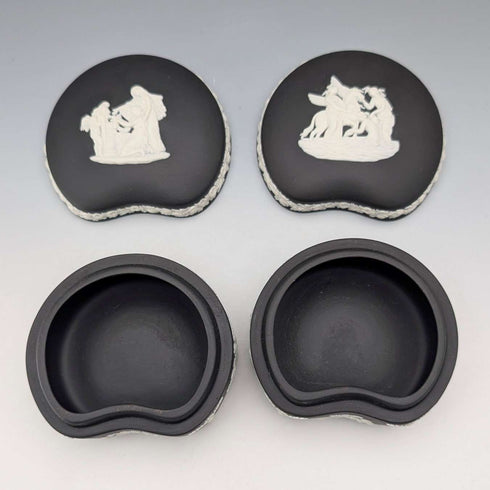 Vintage British Wedgwood Black Jasper Bean-Shaped Box Pair