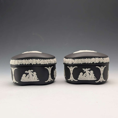 Vintage British Wedgwood Black Jasper Bean-Shaped Box Pair