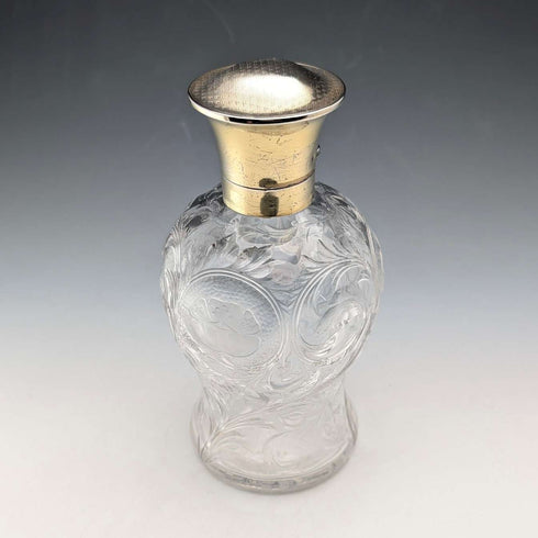 1923年 英国アンティーク 純銀蓋 パフュームボトル ガラス香水瓶 Goldsmiths&Silversmiths