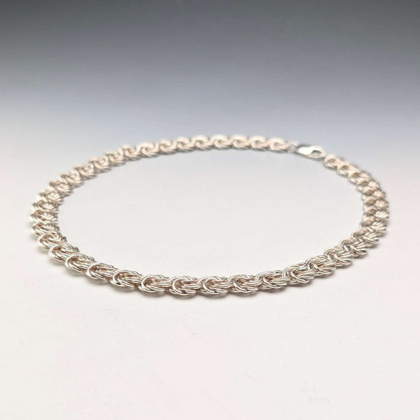 British Vintage Sterling Silver Byzantine Flower Chain Necklace, 42cm, 46g