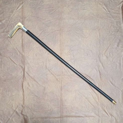 アンティーク ブラックシャフト 純銀装飾 アントラーL字ハンドル ステッキ 杖 86cm