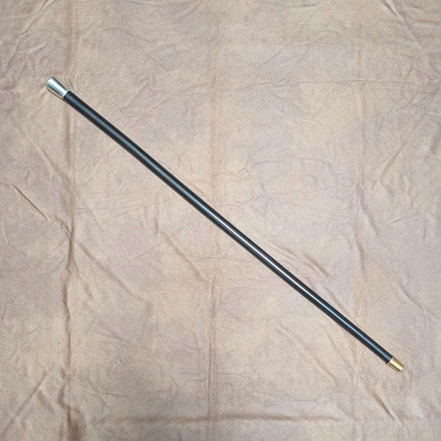 1953 British Vintage Black Shaft Sterling Silver Rondelle Handle Walking Stick, 81cm