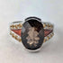 Vintage sterling silver smoky quartz and citrine enamel inlay ring (size 17)