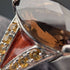 Vintage sterling silver smoky quartz and citrine enamel inlay ring (size 17)