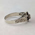 British Vintage Sterling Silver Garnet & Zirconia Flower Ring (Size 15)