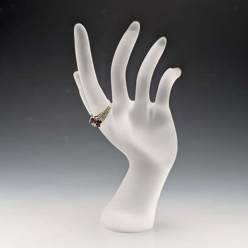 British Vintage Sterling Silver Garnet & Zirconia Flower Ring (Size 15)