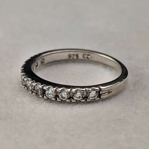 Vintage sterling silver cubic zirconia half eternity ring (size 11)