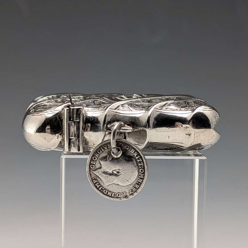 Vesta case de plata de ley antigua inglesa de 1895, 36 g, con moneda de 1919, Thomas Hayes
