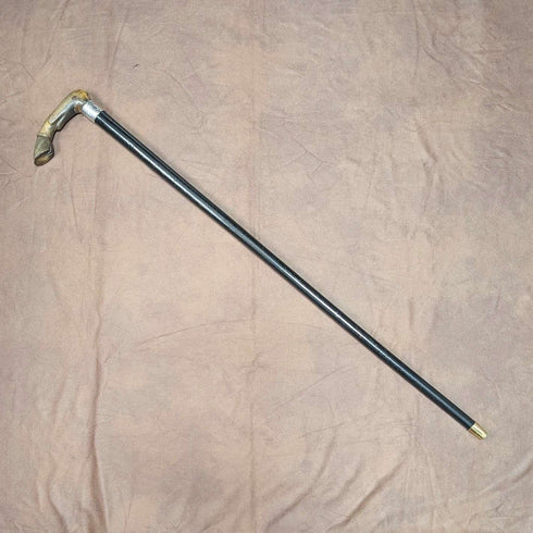 1899年 英国古董纯银装饰L型兽角柄手杖 83cm