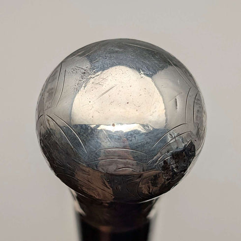 1919年 英国古董 黑木杖身 纯银雕花圆盘手柄 手杖 88cm