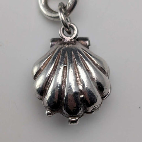 Cadena Albert de plata esterlina antigua inglesa de circa 1897, 46 g, con charm fob de nácar
