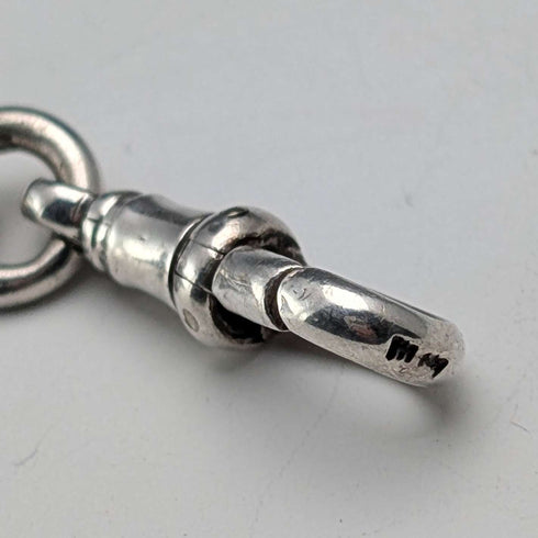 Cadena Albert de plata esterlina antigua inglesa de circa 1897, 46 g, con charm fob de nácar