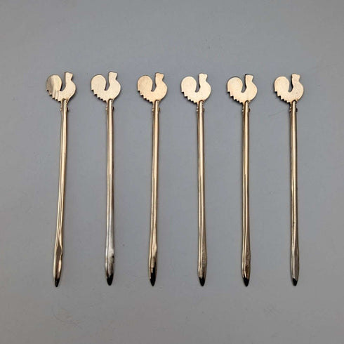 Juego de 6 palillos para cóctel de plata de ley, vintage, Reino Unido 1958, 19 g en total, Walker & Hall, con estuche.