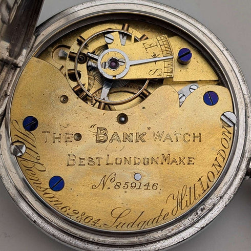 1898年 英国アンティーク J.W.Benson BANK 懐中時計 純銀オープンフェース 動作良好