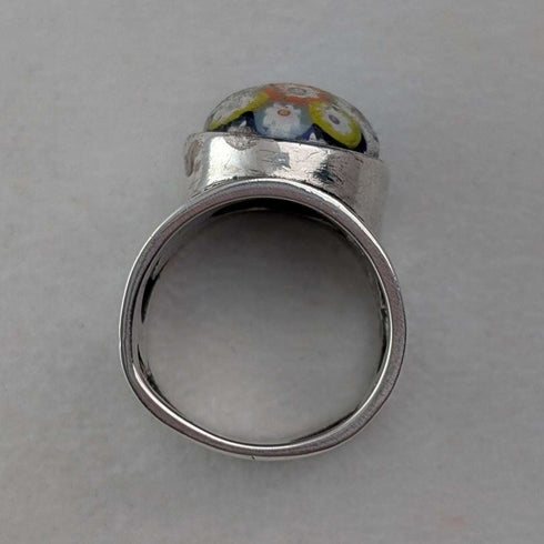 Anillo vintage escocés de plata de ley y cristal de Caithness con diseño millefiori (talla 15)