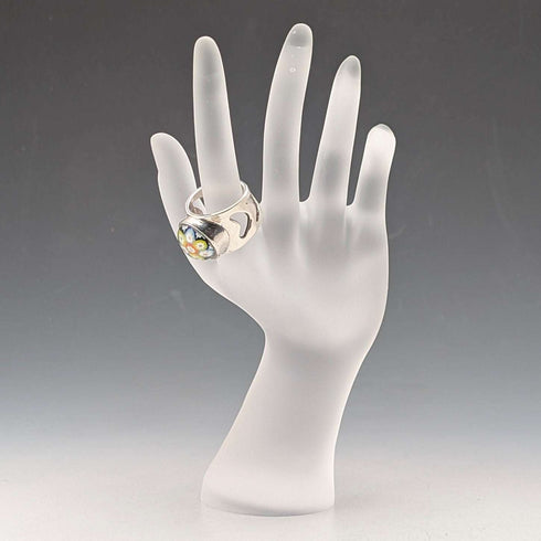 Anillo vintage escocés de plata de ley y cristal de Caithness con diseño millefiori (talla 15)