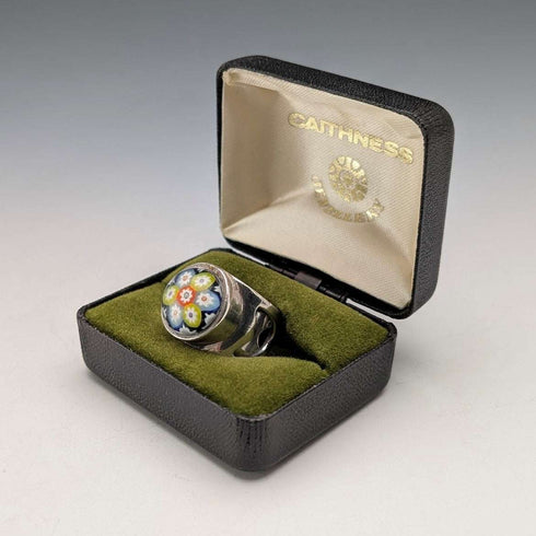 Anillo vintage escocés de plata de ley y cristal de Caithness con diseño millefiori (talla 15)