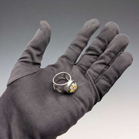 Anillo vintage escocés de plata de ley y cristal de Caithness con diseño millefiori (talla 15)