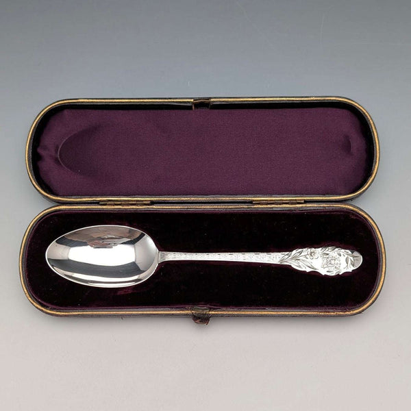 1890年 英国アンティーク 純銀製 クリスニングスプーン 24g Stokes&Ireland ケース入