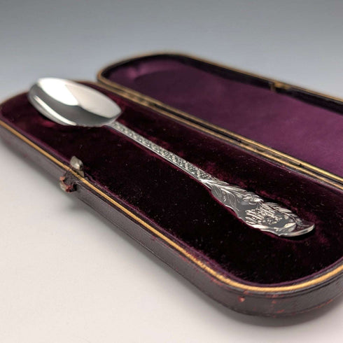 1890年 英国アンティーク 純銀製 クリスニングスプーン 24g Stokes&Ireland ケース入