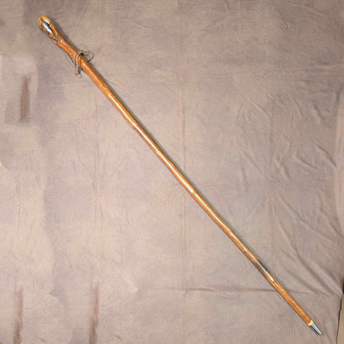 复古天然木登山杖,带皮质背带,124cm