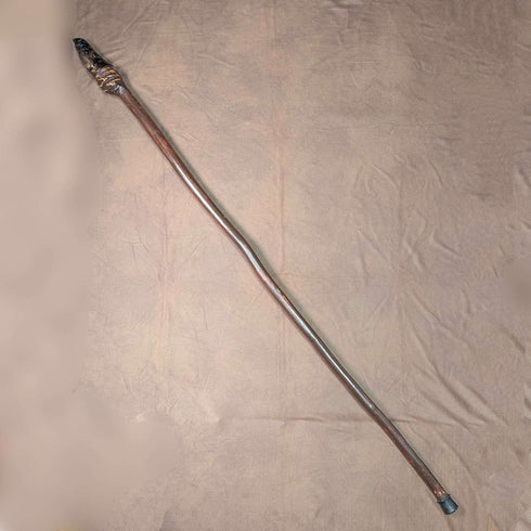 Vintage Natural Wood Hiking Stick with Owl Carving Handle, 129cm