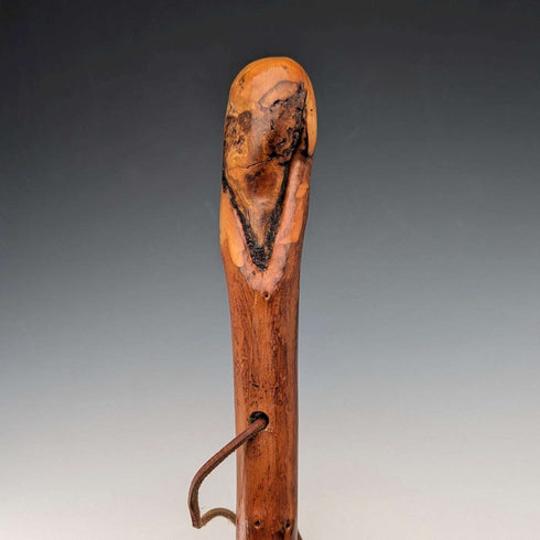 复古天然木登山杖,带皮质背带,124cm
