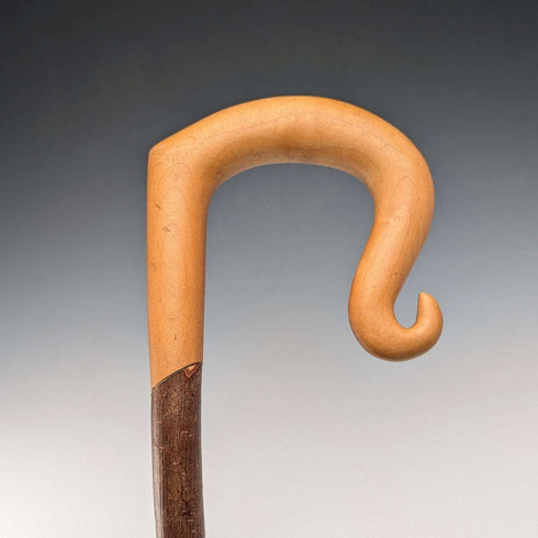 Bastón de pastor vintage con mango curvado grande y vara de avellano, 132 cm