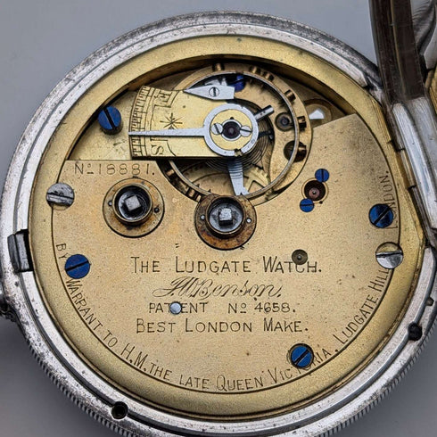 1905年 英国アンティーク J.W.Benson LUDGATE 懐中時計 純銀オープンフェース 動作良好
