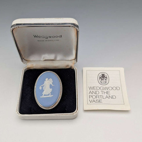 1970年 英國復古 Wedgwood 純銀和碧玉浮雕橢圓形胸針 附盒