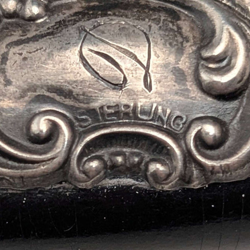 复古纯银装饰乌木柄梳妆工具三件套