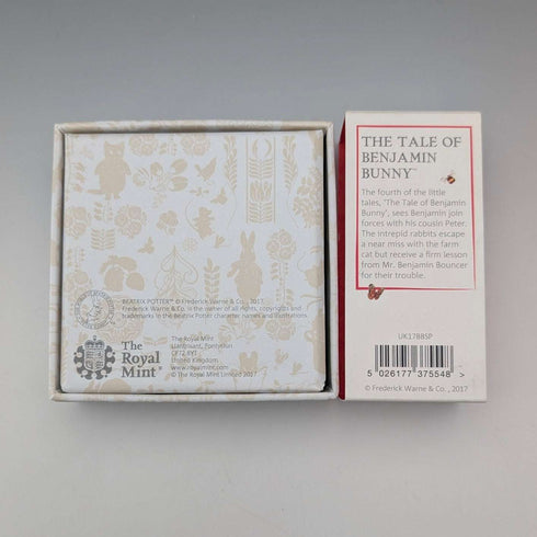 UK Beatrix Potter 150th Anniversary "Benjamin Bunny" 50 Pence Commemorative Silver Coin Royal Mint, with Case and Certificate of Authenticity