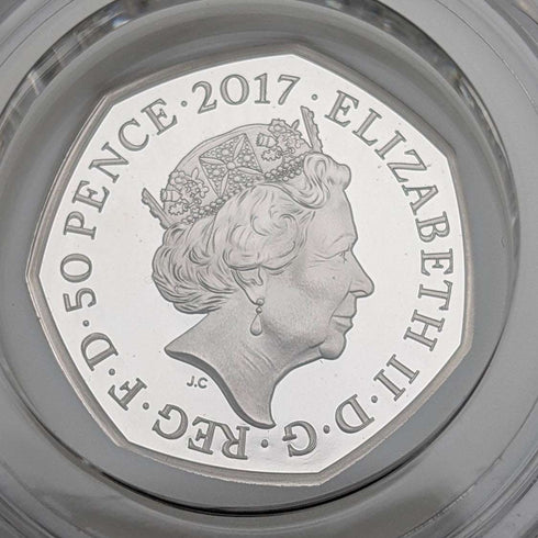 UK Beatrix Potter 150th Anniversary "Benjamin Bunny" 50 Pence Commemorative Silver Coin Royal Mint, with Case and Certificate of Authenticity