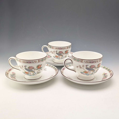 Juego de 3 tazas y platillos Wedgwood "Kutani Crane" vintage británico ①
