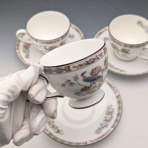 Juego de 3 tazas y platillos Wedgwood "Kutani Crane" vintage británico ①