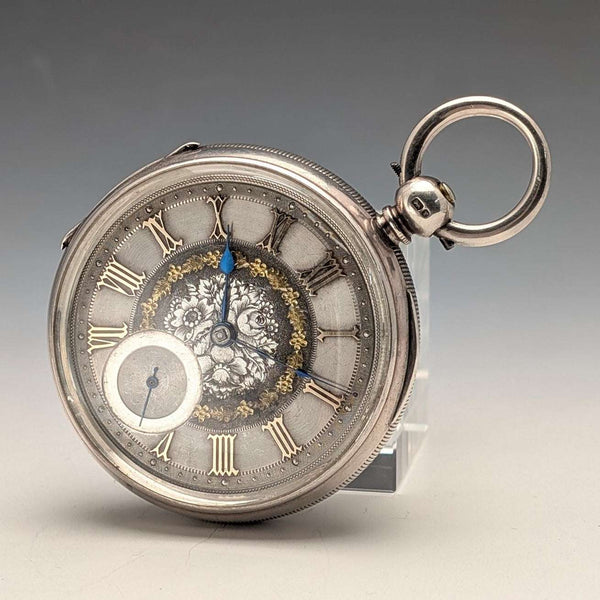 1873年 英国アンティーク 装飾ダイヤル 鍵巻き 懐中時計 直径55mm H Osburn ジャンク品