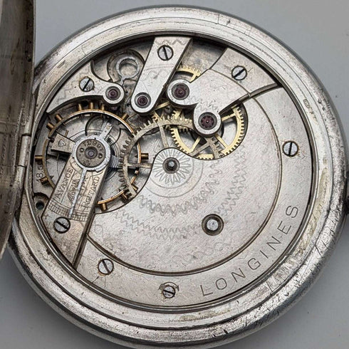 1912年頃 アンティーク ロンジン 懐中時計 アール・ヌーヴォー彫刻 銀側ハンターケース 動作良好