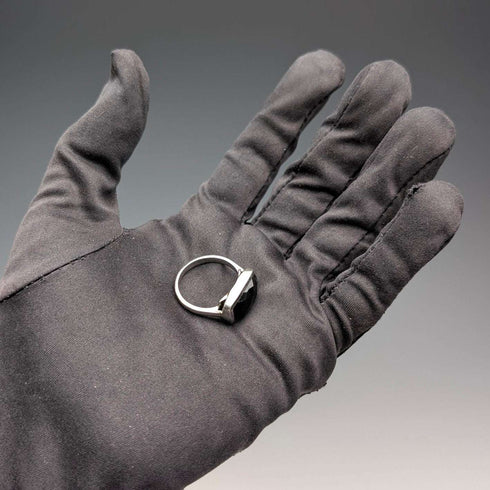 빈티지 체커보드 컷 오닉스 순은 반지 (일본 19호)
