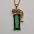 Colgante vintage de pantera en plata de ley dorada con piedra verde