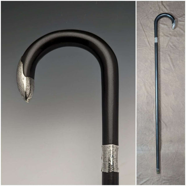Bastón de caballero antiguo británico de 1923, eje negro, mango con decoración de plata de ley, 93 cm