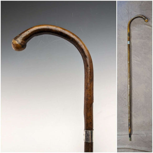 Bastón de caballero antiguo británico de 1919, mango curvo con ornamentación de plata esterlina, 88 cm