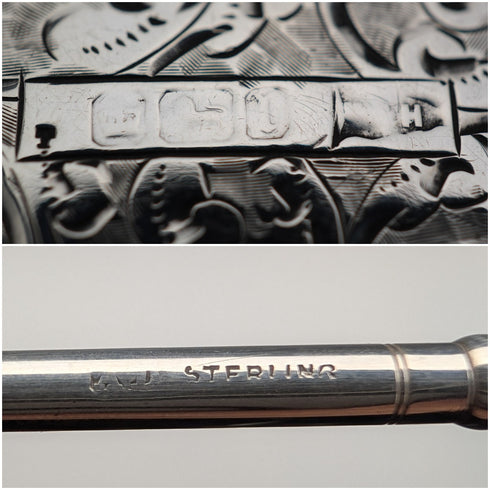 1909 British Antique Sterling Silver Bifold Card Case with Sterling Silver Pencil Walker&Hall