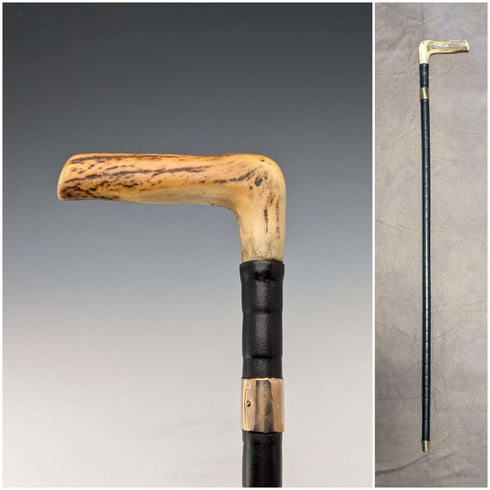 Antique British Gentleman's Antler L-Handle Walking Stick 86cm