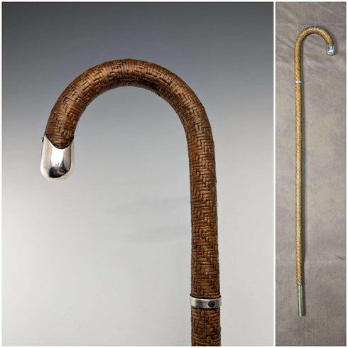 ヴィンテージ 紳士用 籐編み ウィッカーステッキ 杖 87cm