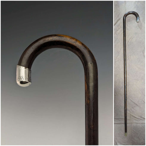 Bastón de caballero vintage británico de 1931, con adornos de plata de ley y fuste marrón, 92 cm